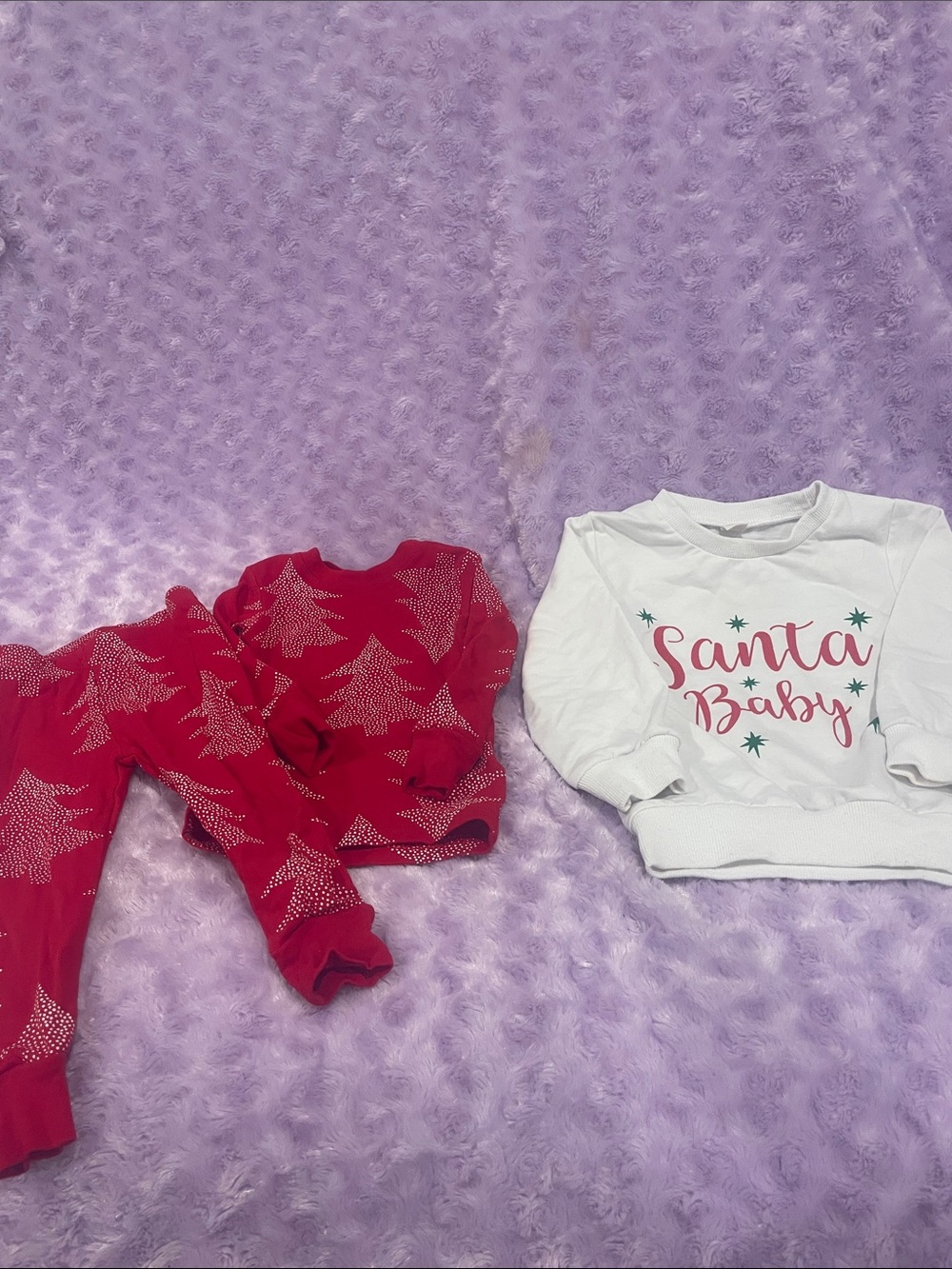 Carter's Red Star Pajama Set with White "Santa Baby" Sweatshirt
